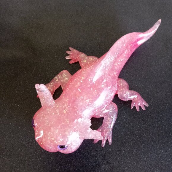 Pink glittery axolotl figurine collectible home decor handmade resin new - Picture 9 of 10